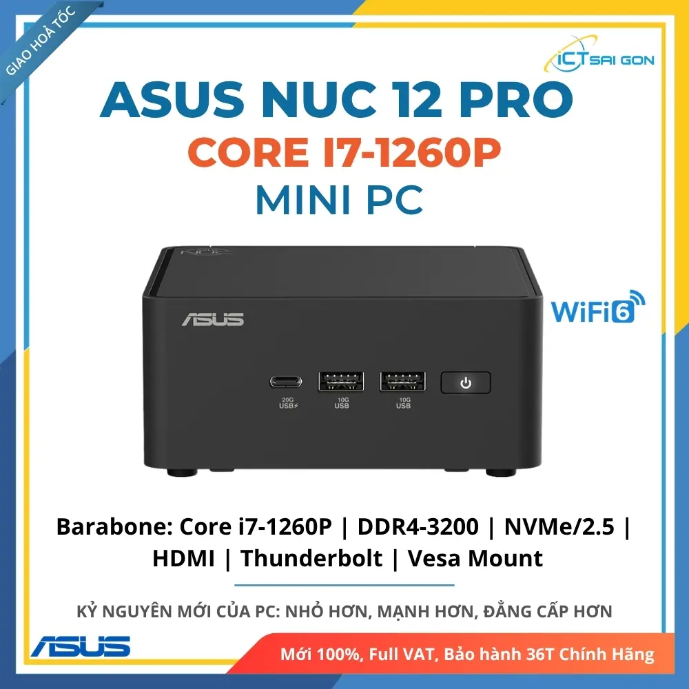 Mini PC Asus NUC12 PRO Tall RNUC12WSHI700000I/ i7-1260P/ 2xDDR4-3200/ 2x HDMI 2.1/2x Thunderbolt/ VESA MOUNT