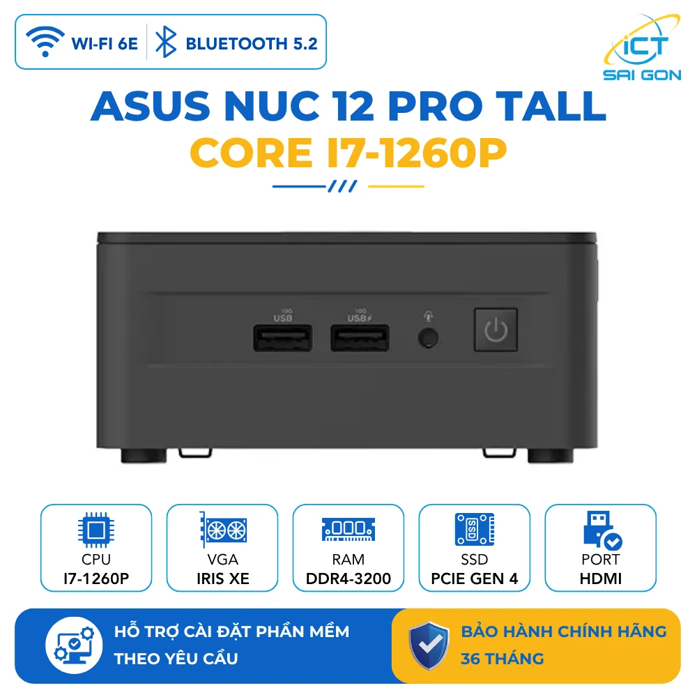 Mini PC Asus NUC12 PRO Tall RNUC12WSHI700000I/ i7-1260P/ 2xDDR4-3200/ 2x HDMI 2.1/2x Thunderbolt/ VESA MOUNT