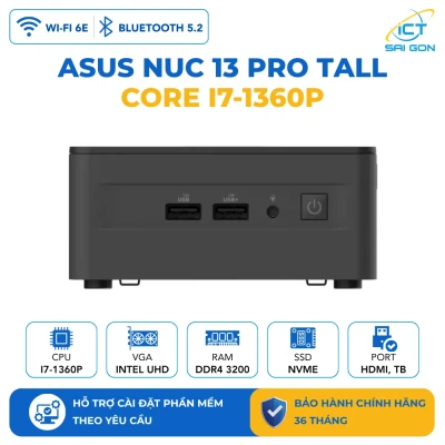 Mini PC Asus NUC 13 Pro Tall RNUC13ANHi70000/i7-1360P/ 2xDDR4-3200/ M.2 NVMe và SATA/ 2x HDMI 2.1/2x Thunderbolt/ VESA MOUNT