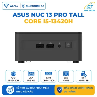 Mini PC Asus NUC 13 Pro Tall RNUC13ANHH500000I / i5-13420H / 2xDDR4-3200 / NVMe và SATA - Xuất hình: HDMI, Thunderbolt