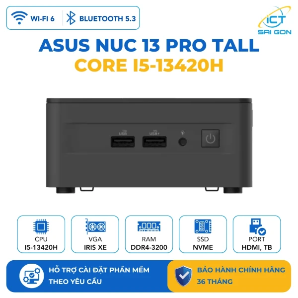 Mini PC ASUS NUC13 PRO Tall RNUC13ANHH500000I / i5-13420H / 2xDDR4-3200 / 3xNVMe, SATA - Xuất hình: HDMI, Thunderbolt