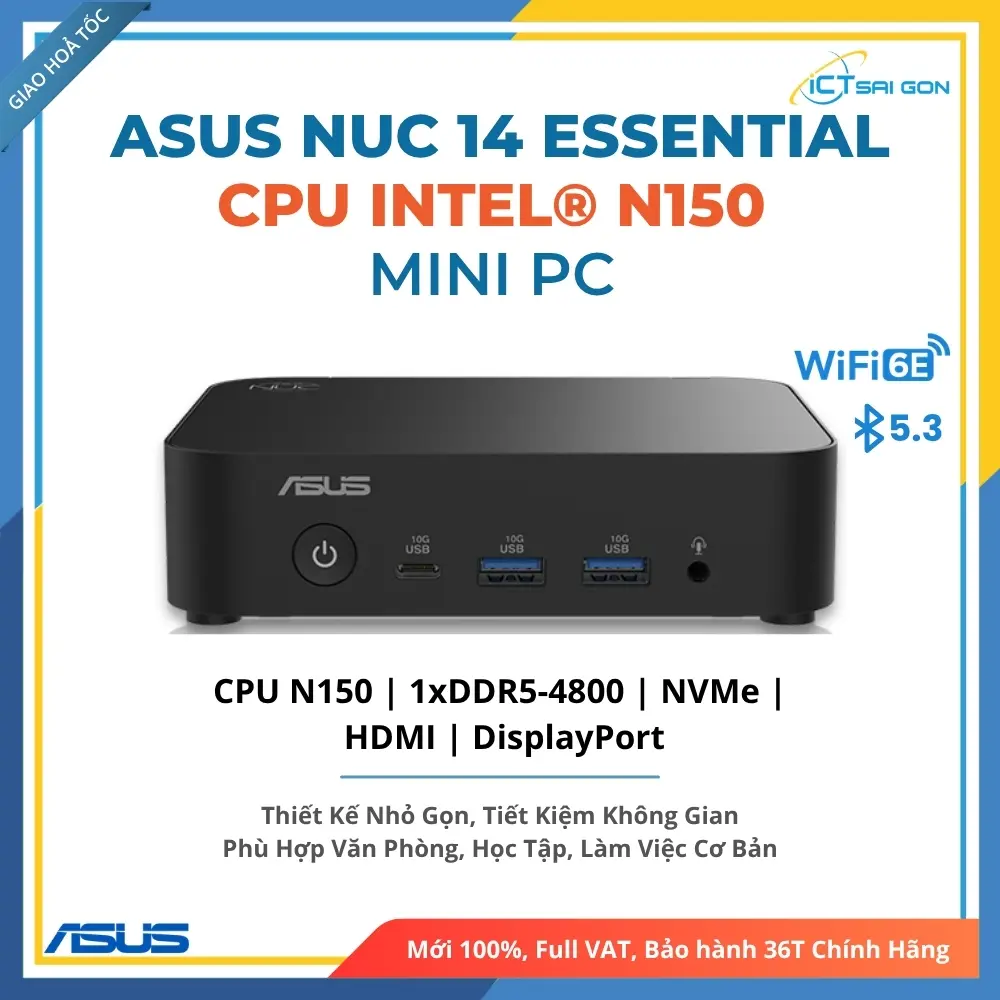 Mini PC Asus NUC 14 Essential RNUC14MNK1500000 Intel® N150 (1xDDR5-4800/1x M.2 2280 up to PCIe Gen3x4 /WiFi 6/No-OS )