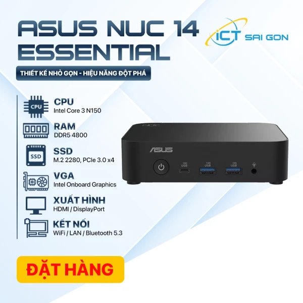 Mini PC Asus NUC 14 Essential - RNUC14MNK150 (1xDDR5-4800/1x M.2 2280 up to PCIe Gen3x4 /WiFi 6/No-OS )