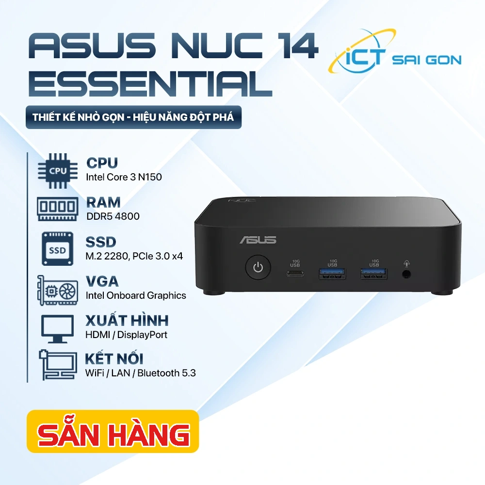 Mini PC Asus NUC 14 Essential RNUC14MNK150 Core 3 N150 (1xDDR5-4800/1x M.2 2280 up to PCIe Gen3x4 /WiFi 6/No-OS )