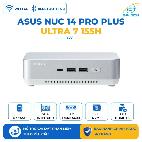 Mini PC Asus NUC 14 PRO Plus RNUC14RVSU700001I/ U7- 155H/ 2xNVMe/ 2x HDMI 2.1/2x DP 1.4a/ VESA MOUNT/ WHITE