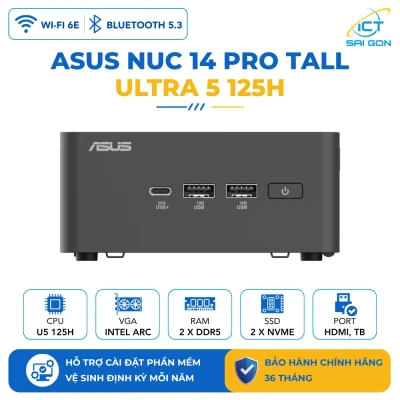 Mini PC Asus NUC 14 PRO Tall RNUC14RVHU500000I/ U5- 125H/ 2xNVMe, SATA/ 2x HDMI 2.1/2x DP 1.4a/ VESA MOUNT