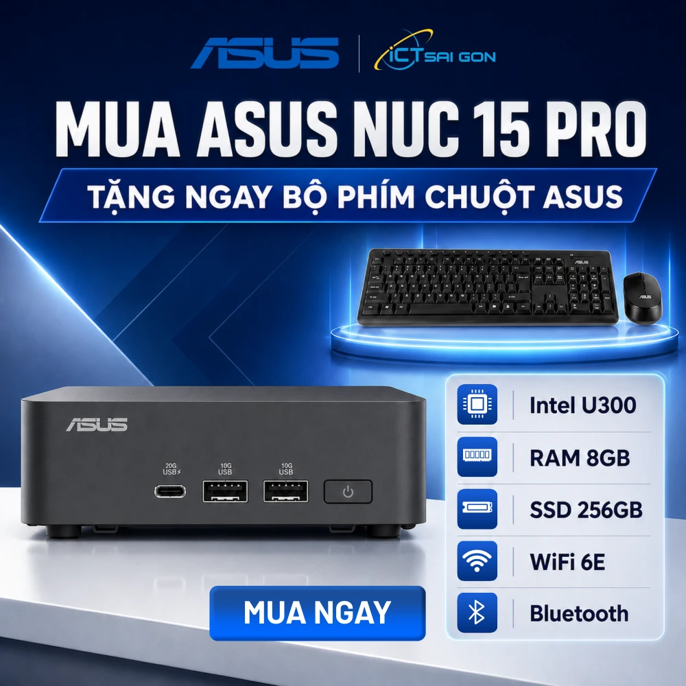 Mini PC Asus NUC 15 Pro Slim BNUC15CRLIP00000 Intel® U300/RAM DDR5 5200/SSD PCIe Gen4x4/Wi-Fi 6E, Bluetooth 5.2