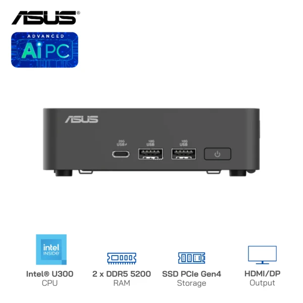 Mini PC Asus NUC 15 Pro Slim BNUC15CRLIP00000 Intel® U300/RAM DDR5 5200/SSD PCIe Gen4x4/WiFi 6, Bluetooth 5.2