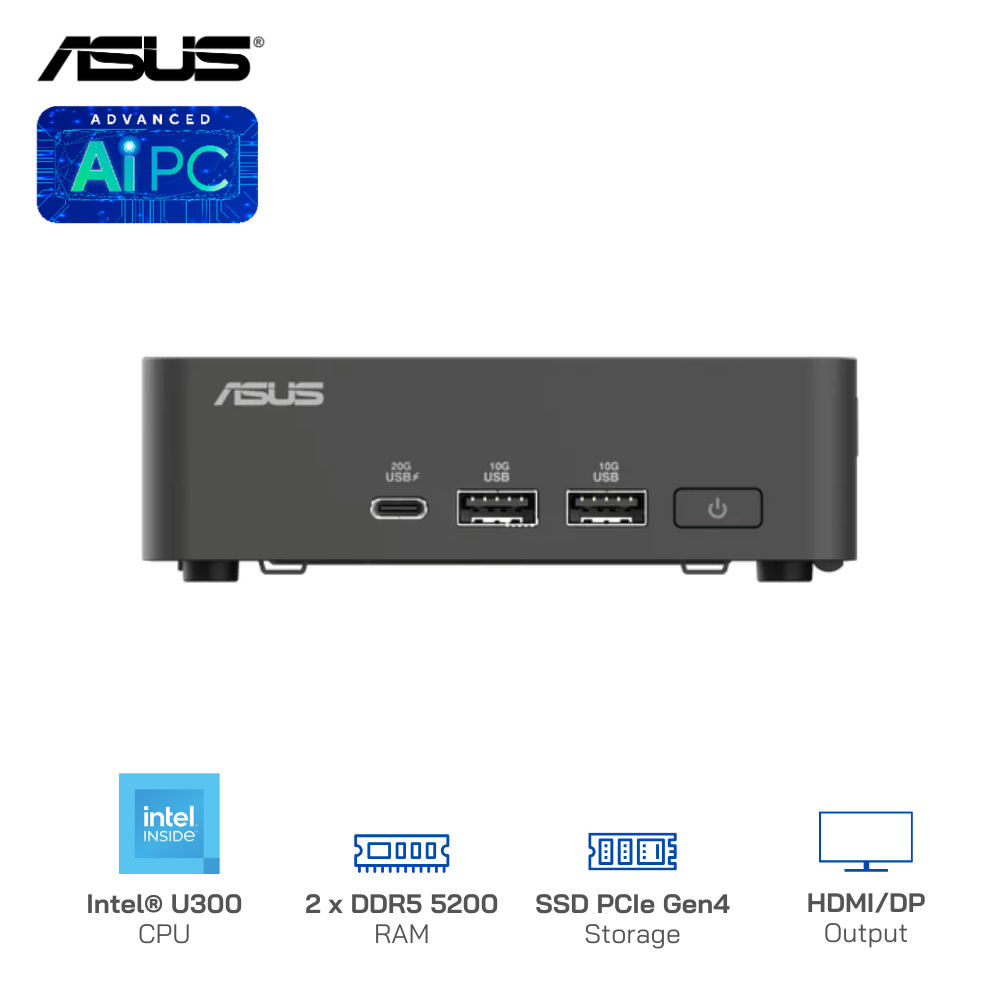 Mini PC Asus NUC 15 Pro Slim BNUC15CRLIP00000 Intel® U300/RAM DDR5 5200/SSD PCIe Gen4x4/WiFi 6, Bluetooth 5.2