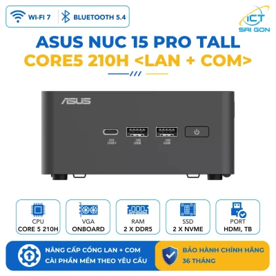 Máy Tính Công Nghiệp Asus NUC 15 Pro Tall (Dual LAN/COM) Core 5-210H/RAM DDR5-5200/SSD NVMe/Xuất hình: HDMI/Thunderbolt