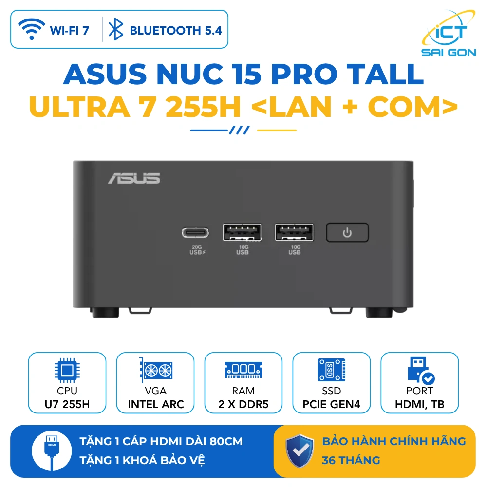 Máy Tính Công Nghiệp Asus NUC 15 Pro Tall (Dual LAN/COM) - U7 255H/SSD NVMe/WiFi 7/Kết nối 4 màn hình 4K (Barebone)