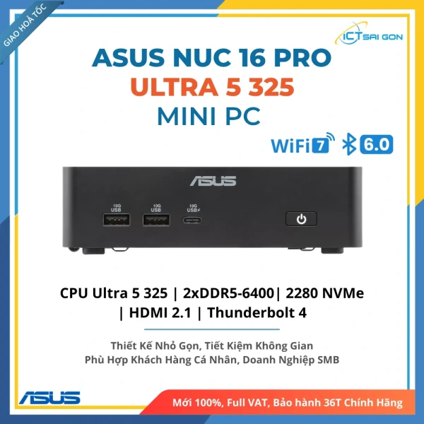 Mini PC Asus Nuc 16 Pro RNUC16GDKU560000 Ultra 5 325/ DDR5-6400/ SSD NVMe/ WiFi 7 (Barebone)