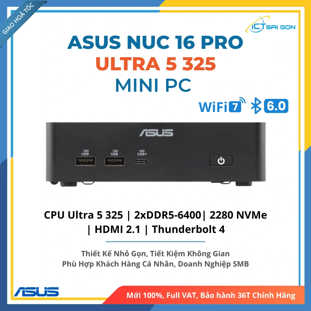 Mini PC Asus Nuc 16 Pro RNUC16GDKU560000 Ultra 5 325/ DDR5-6400/ SSD NVMe/ WiFi 7 (Barebone)
