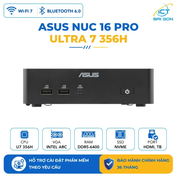 Mini PC Asus Nuc 16 Pro RNUC16GDKU760000 Ultra 7 356H/ DDR5-6400/ SSD NVMe/ WiFi 7 (Barebone)