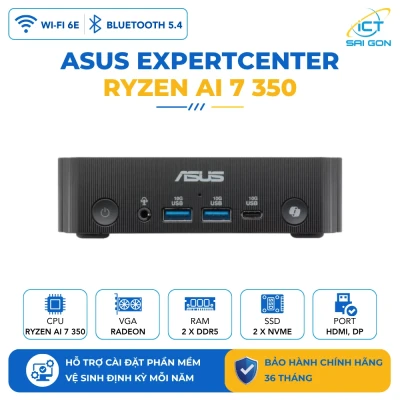 Mini PC Asus PN54-B-S70032MN AMD Ryzen AI 7 350/WiFi 6E/LAN 2.5G. Xuất hình: HDMI, DisplayPort