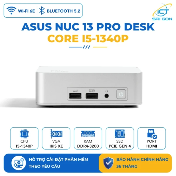 Mini PC Asus NUC 13 Prodesk RNUC13VYKI50006/ i5-1340P/ 2xDDR4-3200/ 2xNVMe, SATA/ 2x HDMI 2.1/2x Thunderbolt/ VESA MOUNT