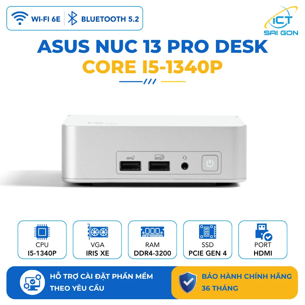 Mini PC Asus NUC 13 Prodesk RNUC13VYKI50006/ i5-1340P/ 2xDDR4-3200/ 2xNVMe, SATA/ 2x HDMI 2.1/2x Thunderbolt/ VESA MOUNT