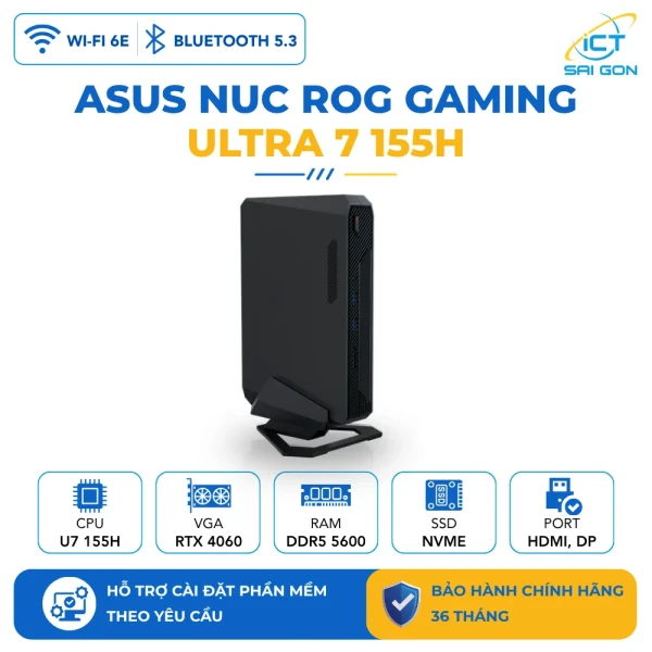 Mini PC Asus NUC ROG RNUC14SRKU710001I Intel (U7 155H)/2xDDR5-5600/3x Gen4 NVMe/ Killer Wifi6E/ RTX 4060/ Non ROG