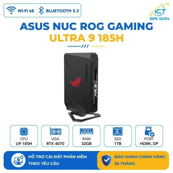 Mini PC ASUS NUC ROG RNUC14SRKU9189A0I (Ultra 9 185H, RTX 4070 8GB, RAM 32GB DDR5, SSD 1TB, Wi-Fi 6E)
