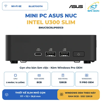 Mini PC ASUS NUC 15 Pro Slim BNUC15CRLIP051C0 – Intel U300, RAM 8GB DDR5, Windows 11 Pro OEM