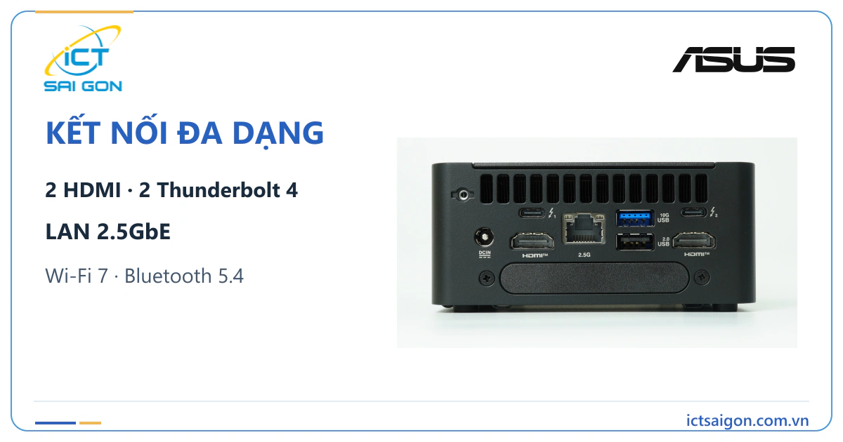 Cổng kết nối phía sau ASUS NUC 15 Pro Tall RNUC15CRHC506000