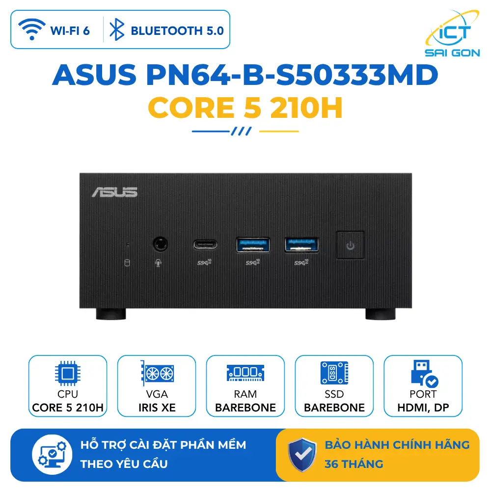 Máy tính để bàn Asus PN64-B-S50333MD | Intel Core 5 210H/LAN/Wi-Fi 6+Bluetooth 5.0 (Barebone)