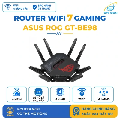 Router WiFi 7 Gaming ASUS ROG Rapture GT-BE98 BE25000 4 Băng Tần, 2 Cổng 10G, 4 Cổng 2.5G, AiMesh