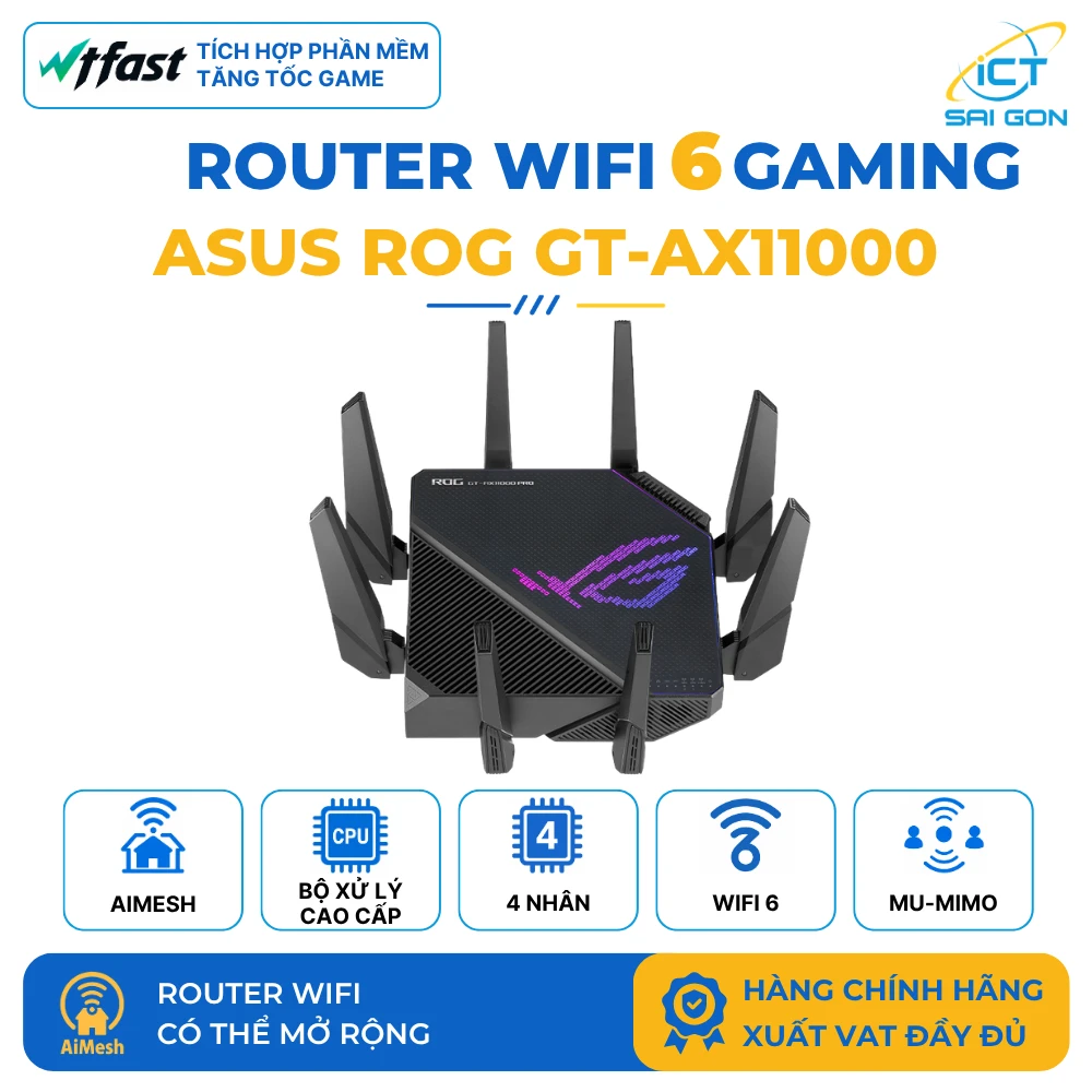 Router WiFi 6 Gaming ASUS ROG Rapture GT-AX11000 PRO 3 Băng tần 10G WAN/LAN, 2.5G WAN, 1G LAN, AiMesh