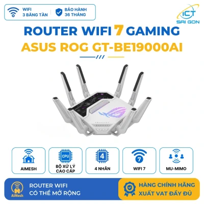 Router WiFi 7 Gaming ASUS ROG Rapture GT-BE19000AI BE19000 3 Băng tần, 2 cổng 10G, 4 cổng 2.5G, AiMesh