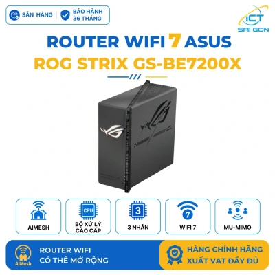 Router WiFi 7 Gaming ASUS ROG Strix GS-BE7200X Băng tần kép, 1 WAN 10G, 1 LAN 2.5G, 4 LAN 1G, AiMesh
