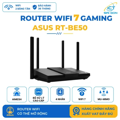 Router WiFi 7 Gaming ASUS RT-BE50 Tốc độ BE3600 2 Băng tần, 1 x 2.5G WAN, 3 x 1G LAN, AiMesh