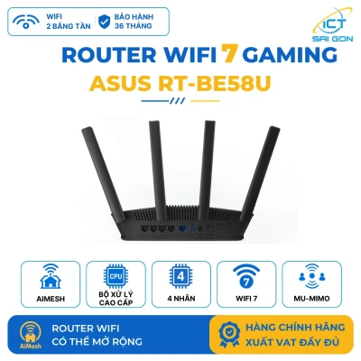 Router WiFi 7 Gaming ASUS RT-BE58U Tốc độ BE3600 2 Băng tần, 10G WAN/LAN, 10G SFP+, AiMesh