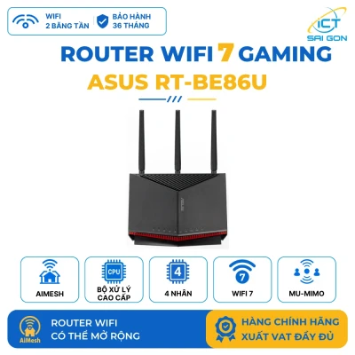 Router WiFi 7 Gaming ASUS RT-BE86U Tốc độ BE6800 2 Băng tần, 10G WAN/LAN, 10G SFP+, AiMesh