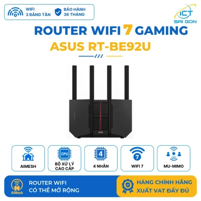Router WiFi 7 Gaming ASUS RT-BE92U WiFi BE9700 3 Băng tần, 10G WAN/LAN, 2.5G WAN/LAN, AiMesh