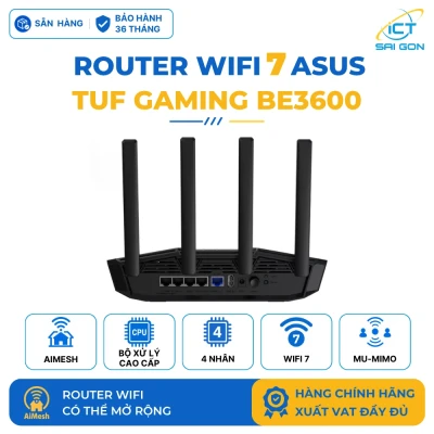 Router WiFi 7 ASUS TUF Gaming BE3600 2 Băng tần, 1 x 2.5G WAN/LAN, 1 x 1G WAN/LAN + 3 x 1G LAN, AiMesh