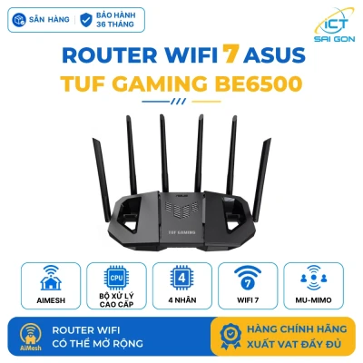 Router WiFi 7 ASUS TUF Gaming BE6500 Băng tần kép, 1 WAN 2.5G, 3 LAN 2.5G, AiMesh
