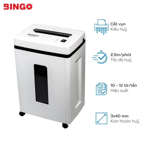 Máy hủy giấy Bingo C40CD - Hủy vụn nhanh, an toàn, tiện lợi - Số tờ hủy/ lần : 12 tờ