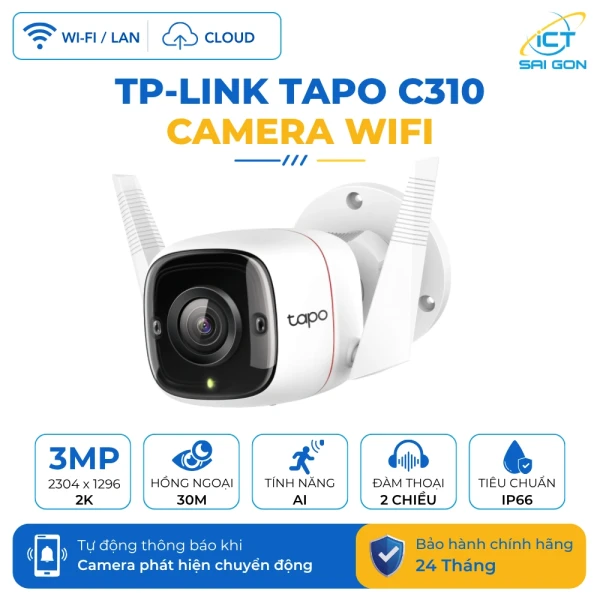 Camera WiFi Ngoài Trời 3MP(2K) TP-Link Tapo C310 Tầm nhìn ban đêm 30M / AI phát hiện thông minh