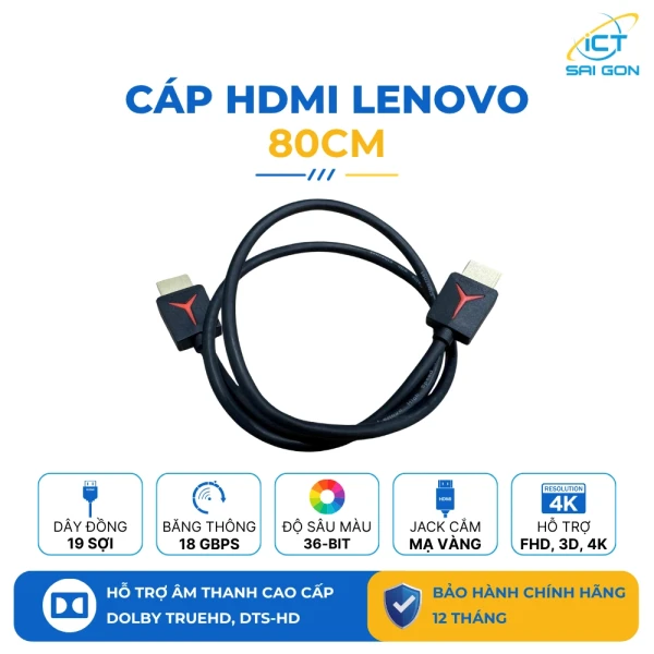 Cáp HDMI Lenovo 80cm (Hỗ trợ xuất 3D, FHD, 4K)