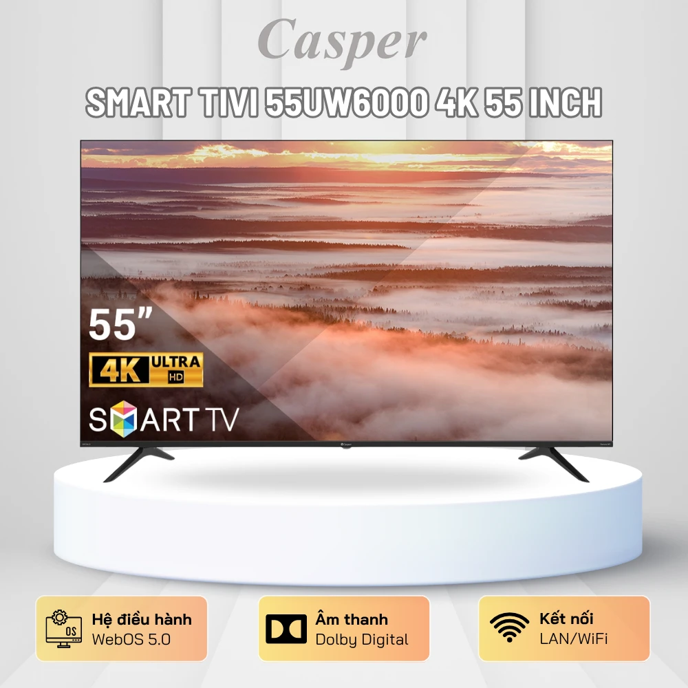 Smart Tivi Casper 4K 55 inch 55UW6000 60Hz / Kết nối WiFi, LAN, Bluetooth, HDMI