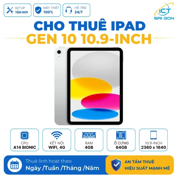 Cho Thuê iPad Gen 10 10.2 inch Wi-Fi 64GB