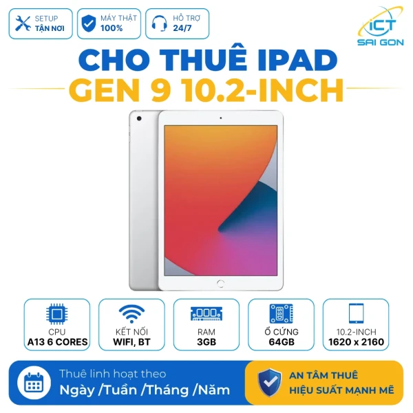 Cho Thuê iPad Gen 9 10.2 inch Wi-Fi 64GB