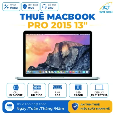 Cho Thuê Macbook Pro 2015 Core I5, Ram 8GB, SSD 240GB, Màn hình 13 inch