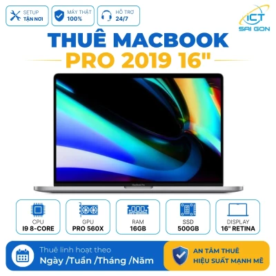 Cho Thuê Macbook Pro 2019 Core I9, Ram 16GB, SSD 500GB, VGA 4GB, Màn hình 16 inch Retina