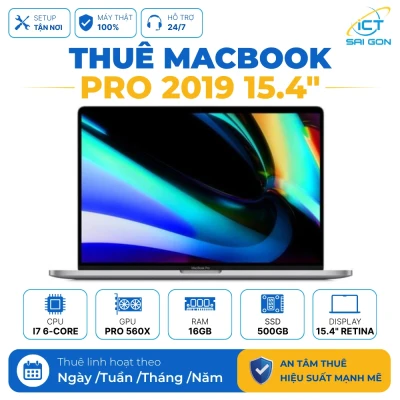 Cho Thuê Macbook Pro 2019 Core I7, Ram 16GB, SSD 500GB, VGA 4GB, Màn hình 15.4 inch Retina