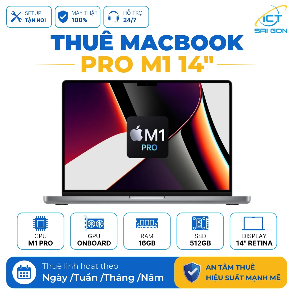 Cho Thuê Macbook Pro M1 14-inch 2021 CPU 8 Core 16GB RAM 512GB SSD