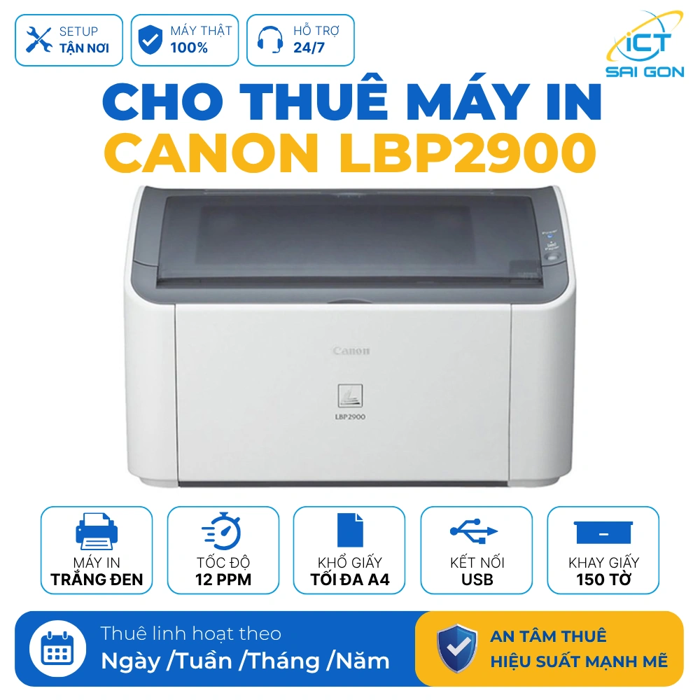 Cho thuê máy in trắng đen Canon LBP2900 | Tốc độ in 12 trang/phút | Kết nối USB
