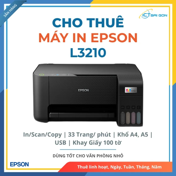 Cho thuê máy in màu đa năng Epson L3210 | Tốc độ 15 - 30 trang/phút | Kết nối USB