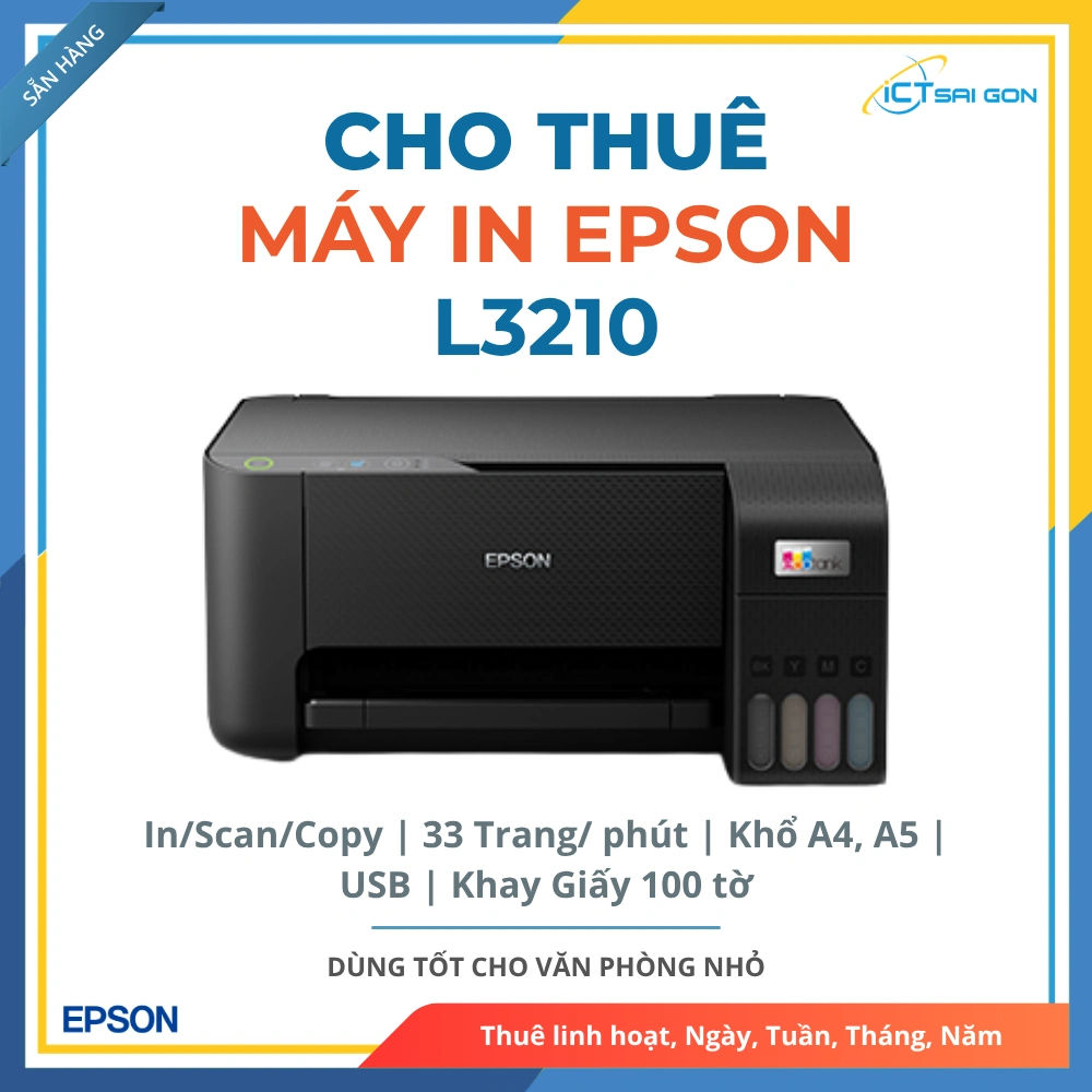 Cho thuê máy in màu đa năng Epson L3210 | Tốc độ 15 - 30 trang/phút | Kết nối USB
