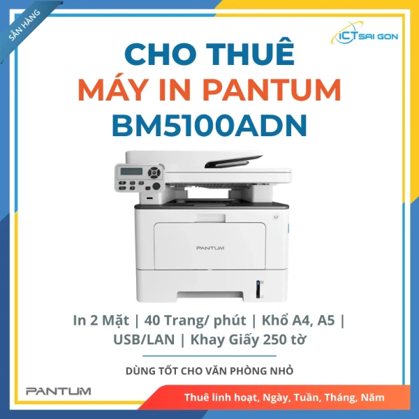 Cho thuê Máy in đa năng Pantum BM5100ADN | Tốc độ in 40 trang/phút | Kết nối USB/LAN